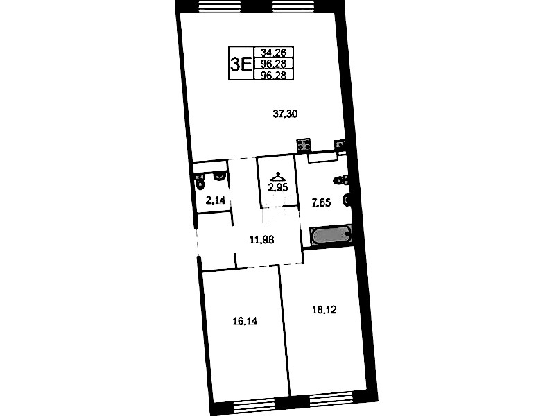 2-комнатная квартира 96.28 м², 5/8 эт., ЖК «Северная Корона»